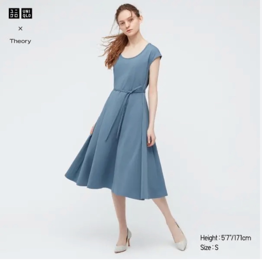 Uniqlo Theory Blue Midi Dress with Waist Tie